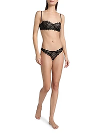 Lamine Embroidered Thong