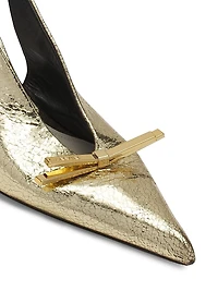 Bow Slingback Pumps in Crackled Metallic Leather