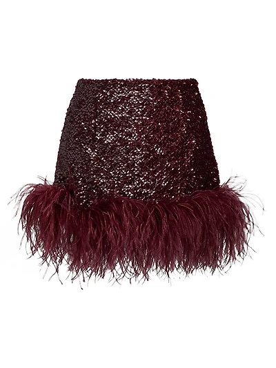 Giaci Feather-Trimmed Sequined Miniskirt