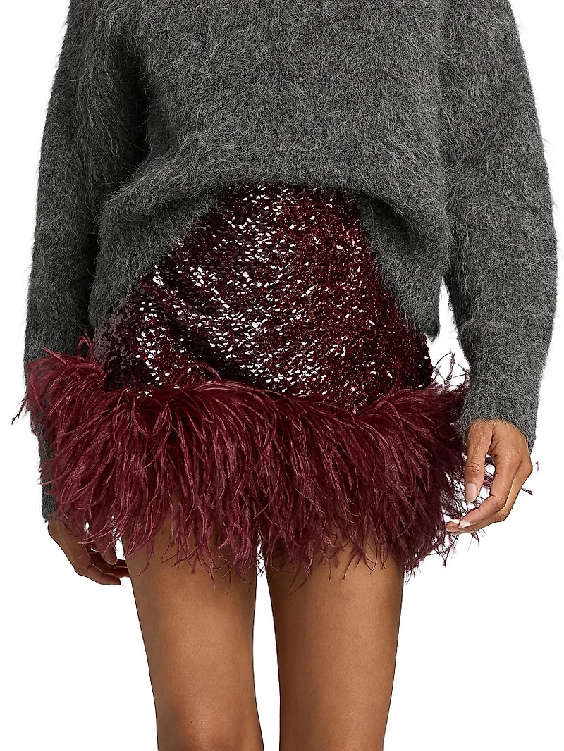 Giaci Feather-Trimmed Sequined Miniskirt