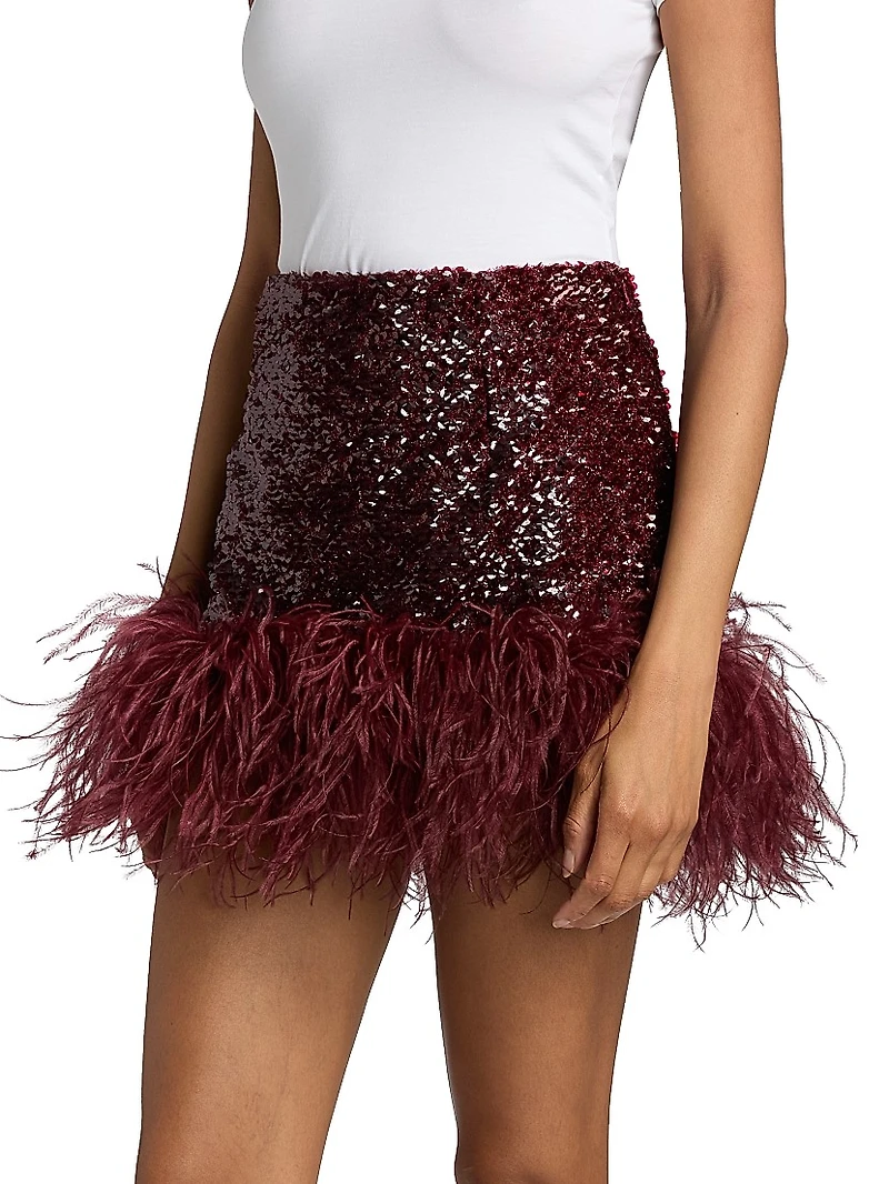 Giaci Feather-Trimmed Sequined Miniskirt
