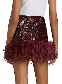 Giaci Feather-Trimmed Sequined Miniskirt
