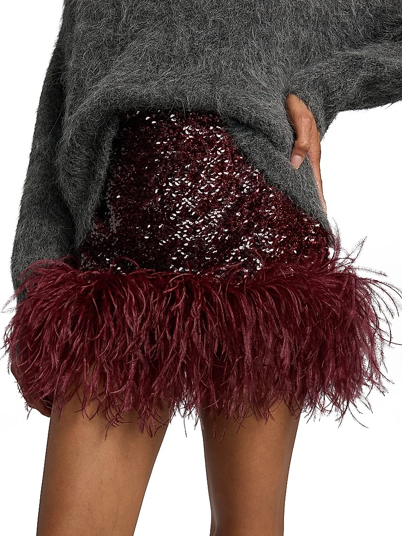 Giaci Feather-Trimmed Sequined Miniskirt