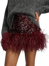 Giaci Feather-Trimmed Sequined Miniskirt