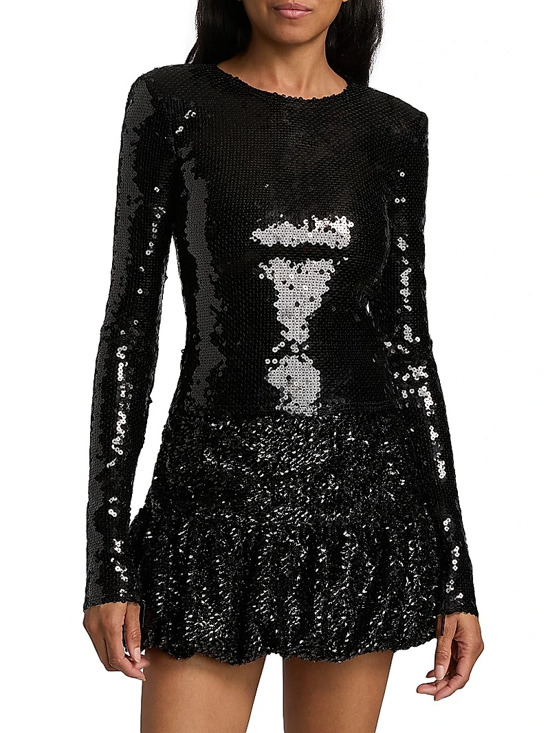 Loida Sequined Long-Sleeve Top