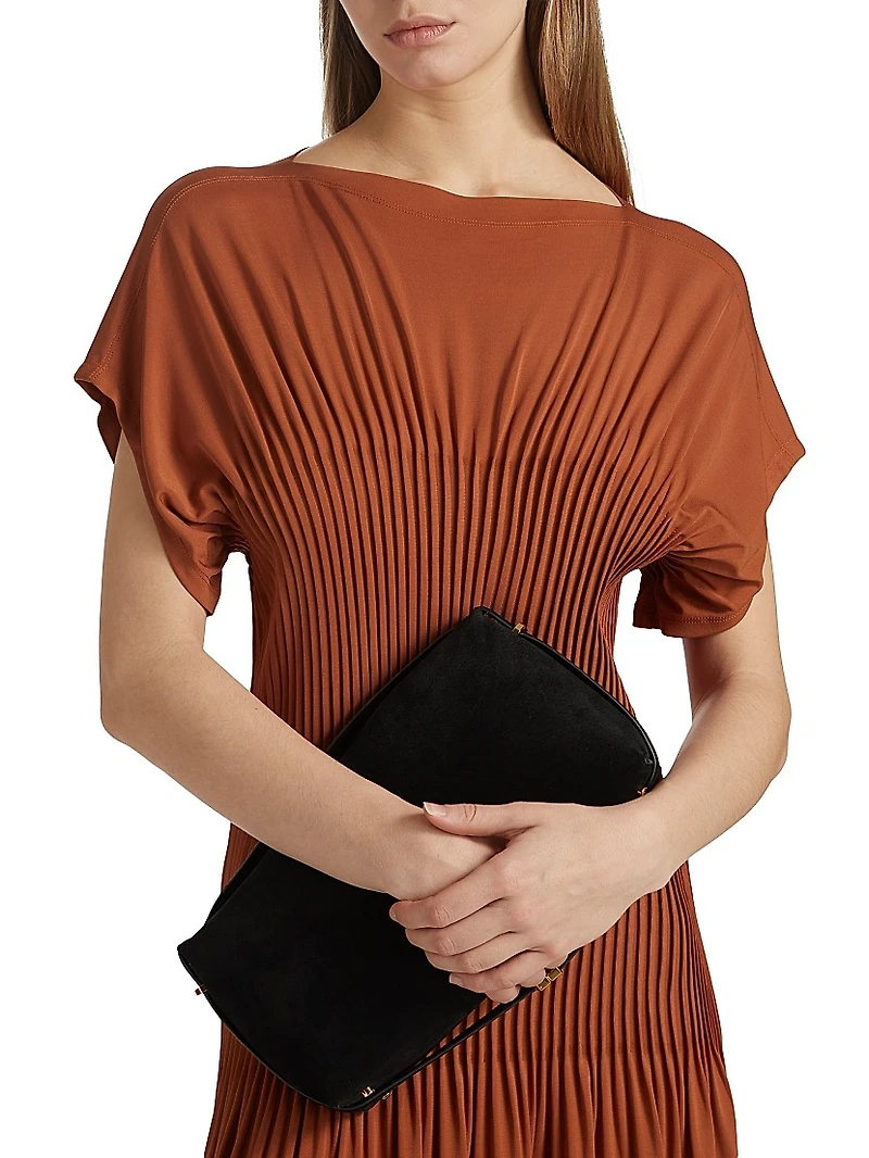 Jersey Pleated Cap-Sleeve Maxi Dress