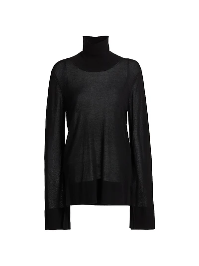 Slit-Sleeve Fine-Knit Turtleneck