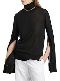 Slit-Sleeve Fine-Knit Turtleneck