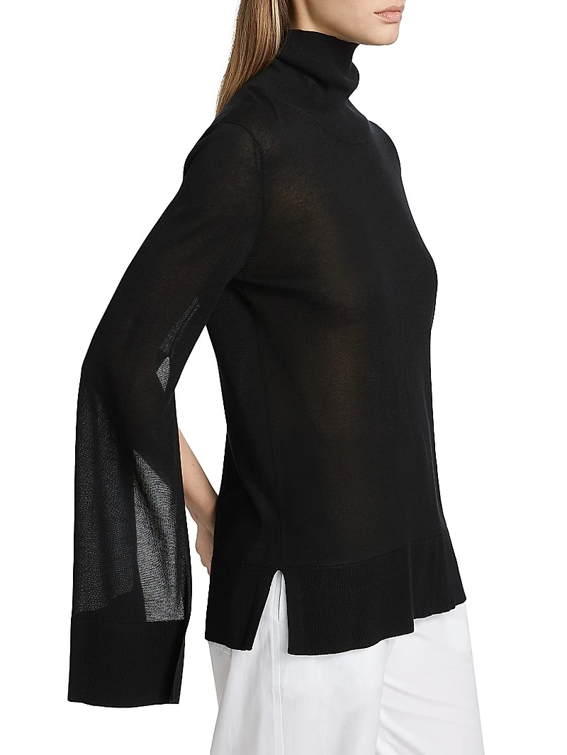 Slit-Sleeve Fine-Knit Turtleneck