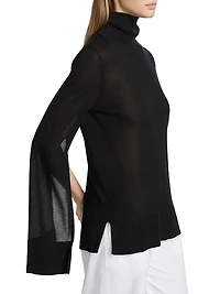 Slit-Sleeve Fine-Knit Turtleneck