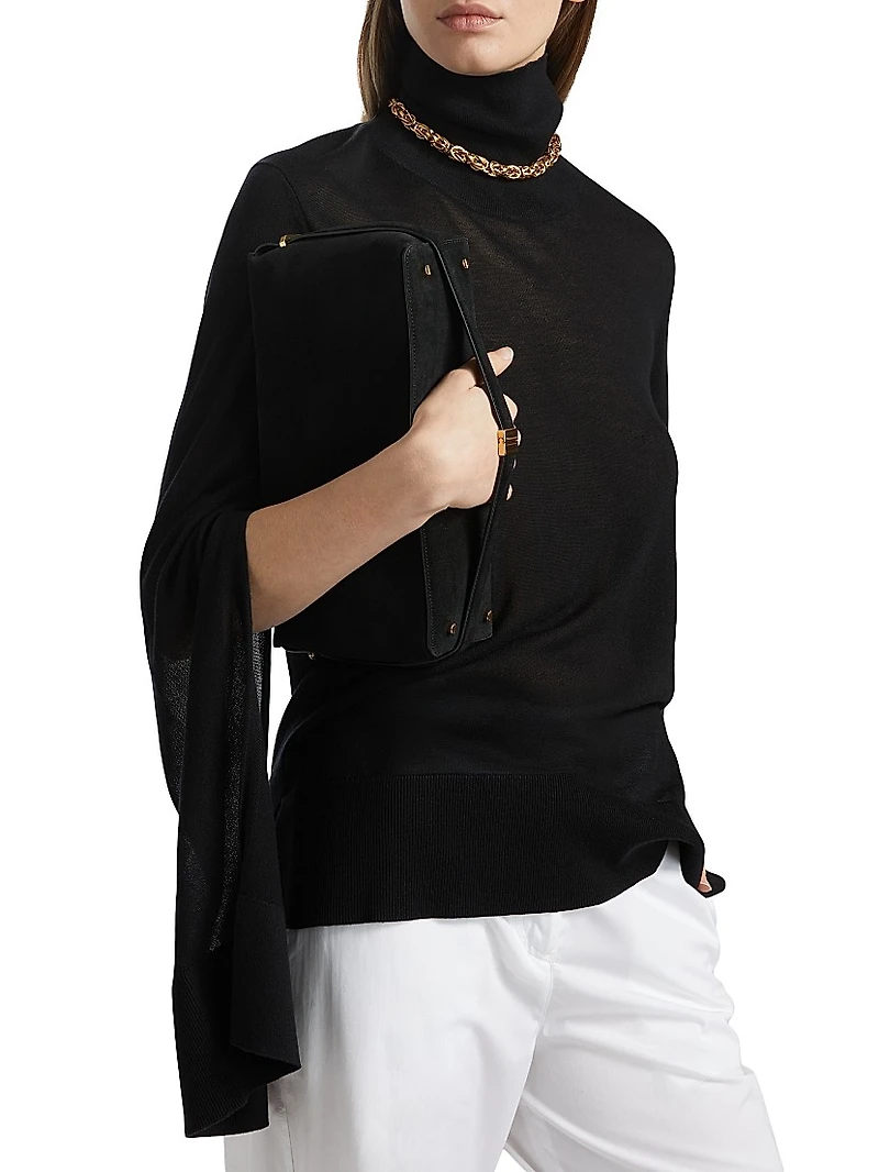 Slit-Sleeve Fine-Knit Turtleneck