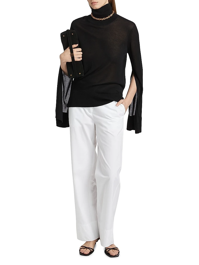 Slit-Sleeve Fine-Knit Turtleneck