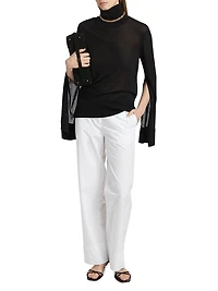 Slit-Sleeve Fine-Knit Turtleneck