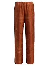 Embroidered Silk Pajama-Inspired Pants