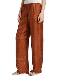 Embroidered Silk Pajama-Inspired Pants