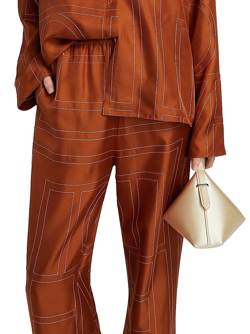 Embroidered Silk Pajama-Inspired Pants