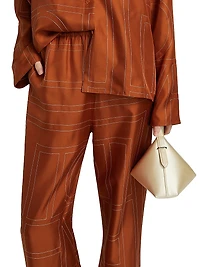 Embroidered Silk Pajama-Inspired Pants