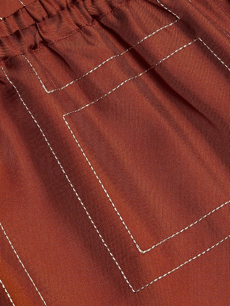 Embroidered Silk Pajama-Inspired Pants