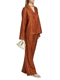Embroidered Silk Pajama-Inspired Pants