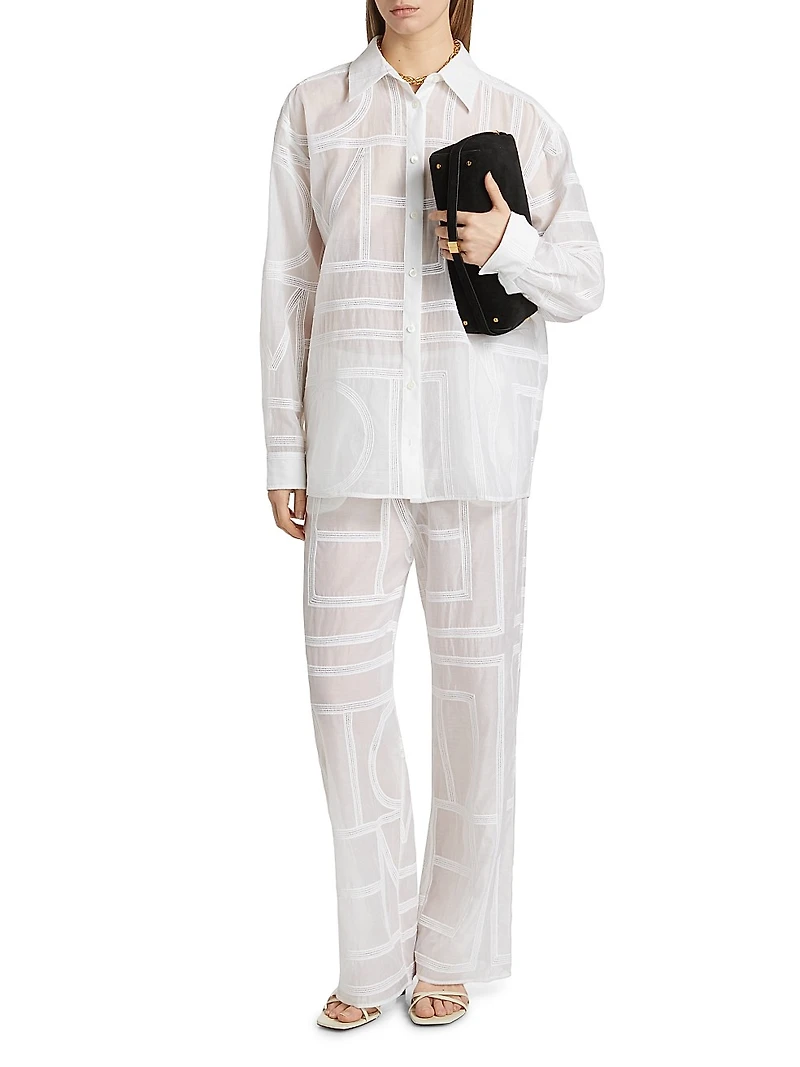 Monogram Cotton-Silk Pajama-Inspired Pants