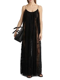 Embroidered-Floral Plissé Tulle Maxi Dress