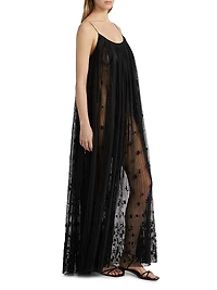 Embroidered-Floral Plissé Tulle Maxi Dress