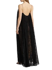 Embroidered-Floral Plissé Tulle Maxi Dress