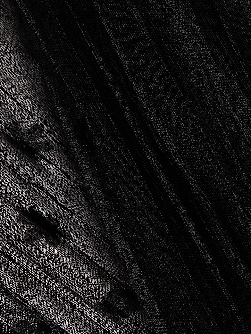 Embroidered-Floral Plissé Tulle Maxi Dress