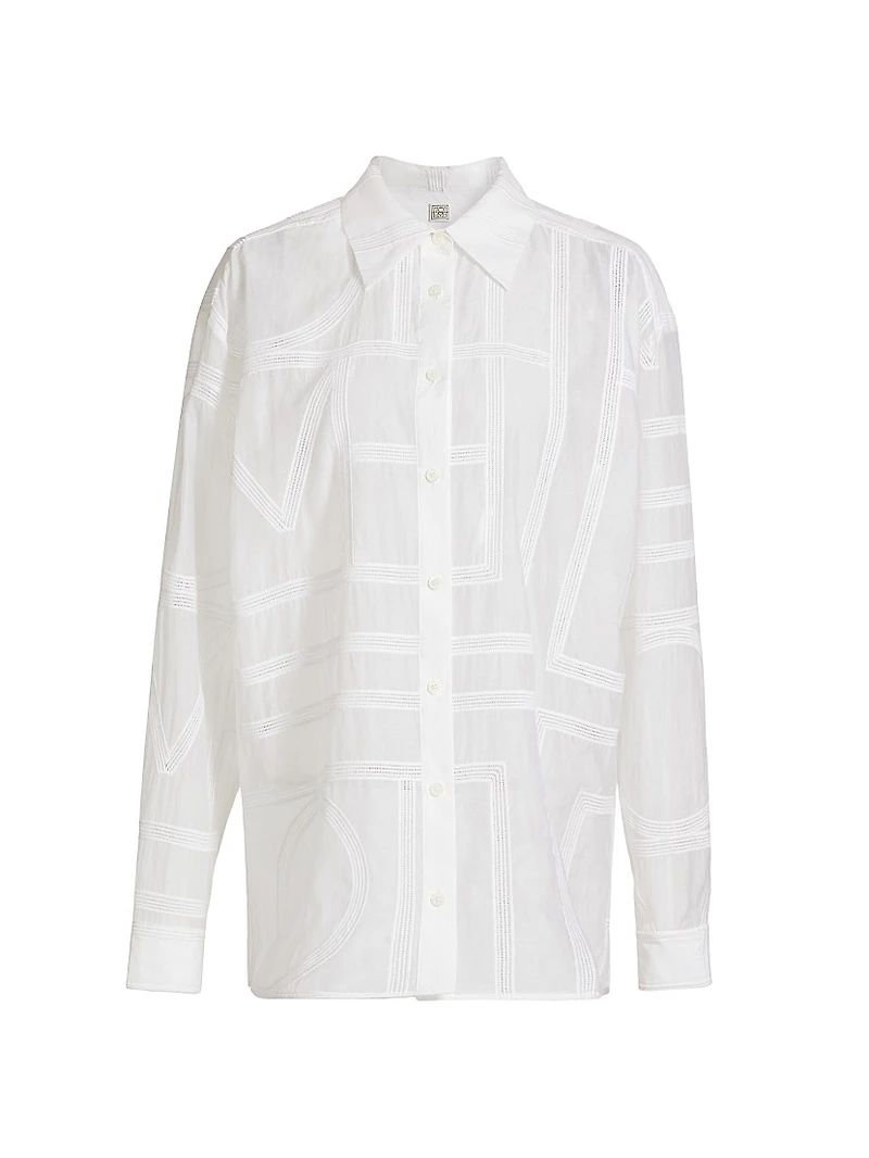 Monogram-Embroidered Cotton-Silk Button-Front Shirt