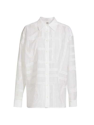 Monogram-Embroidered Cotton-Silk Button-Front Shirt