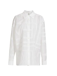 Monogram-Embroidered Cotton-Silk Button-Front Shirt