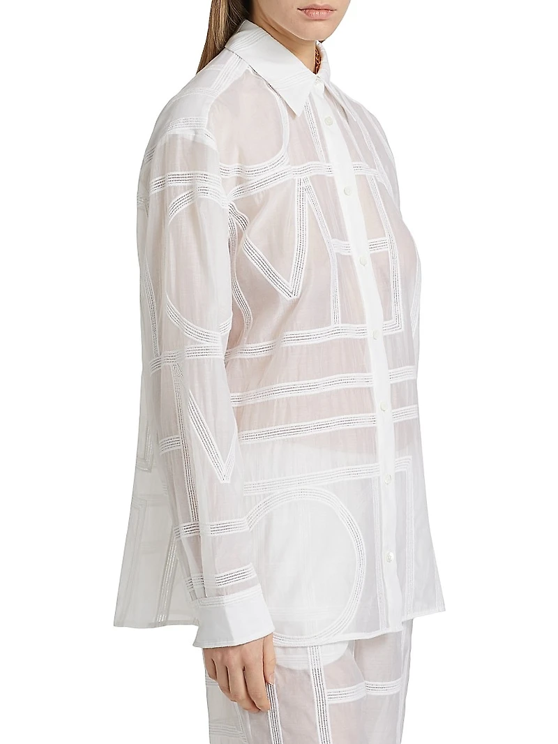 Monogram-Embroidered Cotton-Silk Button-Front Shirt