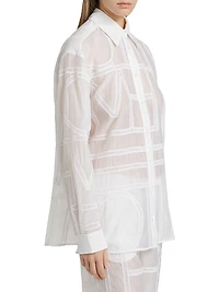 Monogram-Embroidered Cotton-Silk Button-Front Shirt