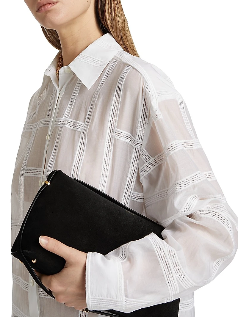 Monogram-Embroidered Cotton-Silk Button-Front Shirt