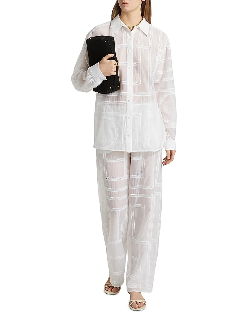 Monogram-Embroidered Cotton-Silk Button-Front Shirt