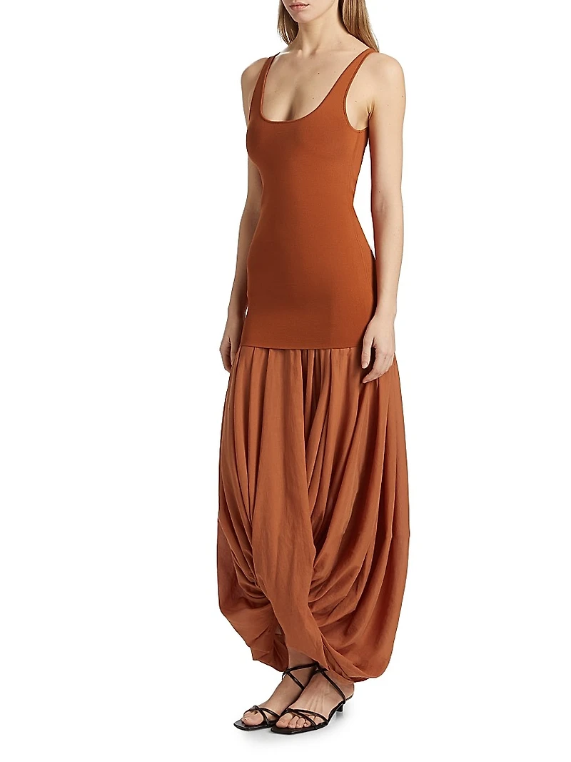 Sculptural Scoopneck Combo Maxi Dress