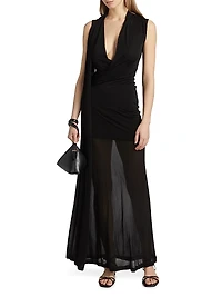 Stretch-Jersey Draped Scarf Maxi Dress