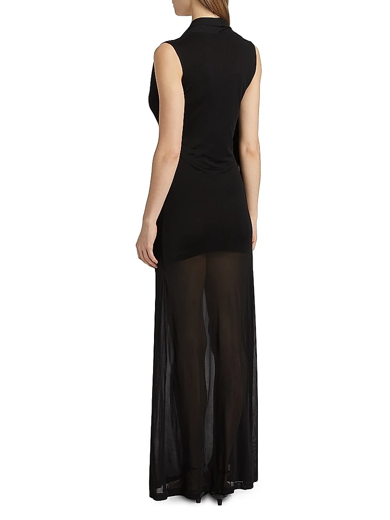 Stretch-Jersey Draped Scarf Maxi Dress