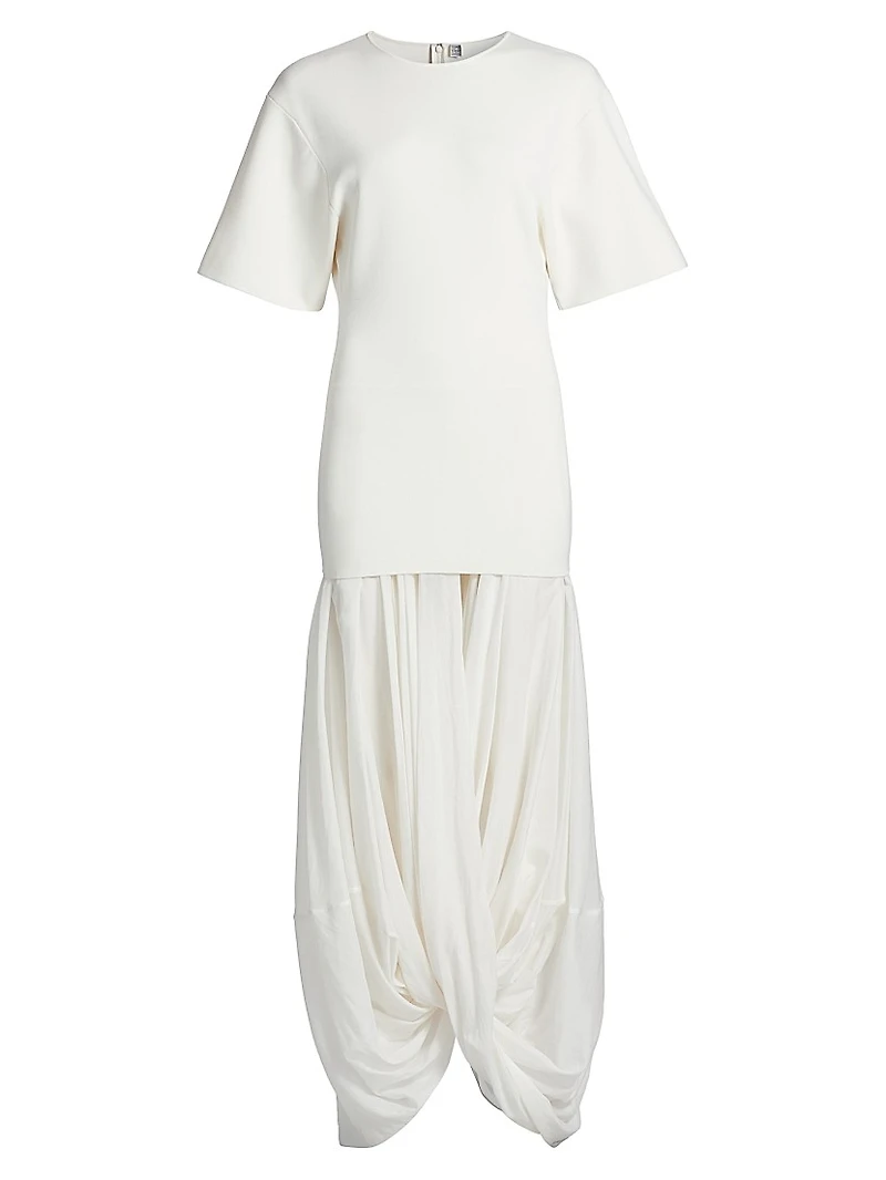 Sculptural Crewneck Combo Maxi Dress