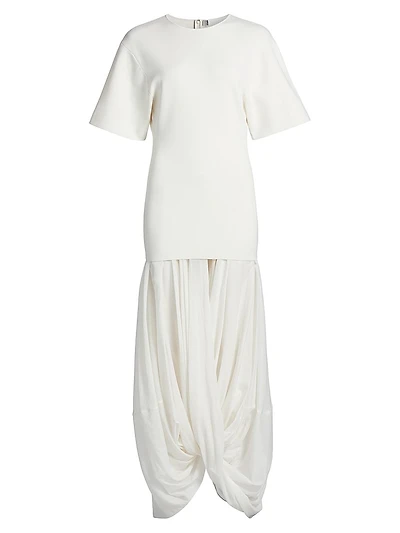 Sculptural Crewneck Combo Maxi Dress