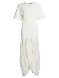 Sculptural Crewneck Combo Maxi Dress