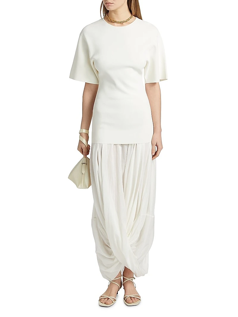 Sculptural Crewneck Combo Maxi Dress
