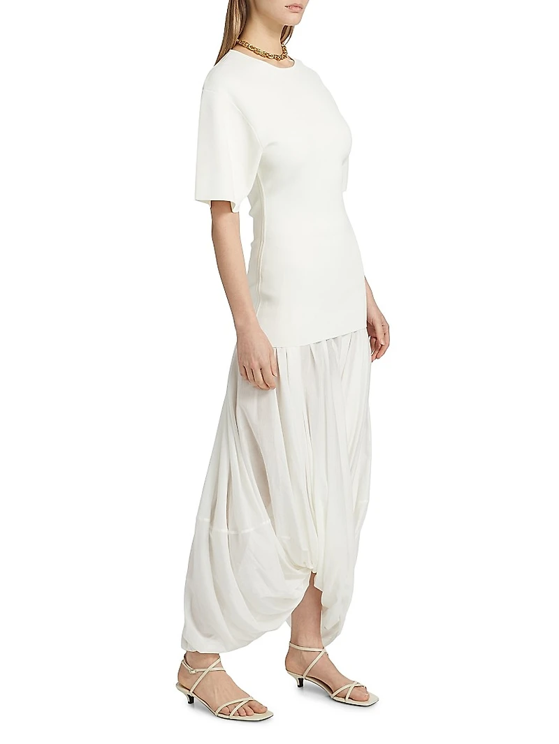 Sculptural Crewneck Combo Maxi Dress