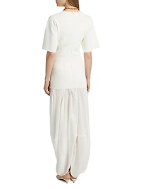 Sculptural Crewneck Combo Maxi Dress