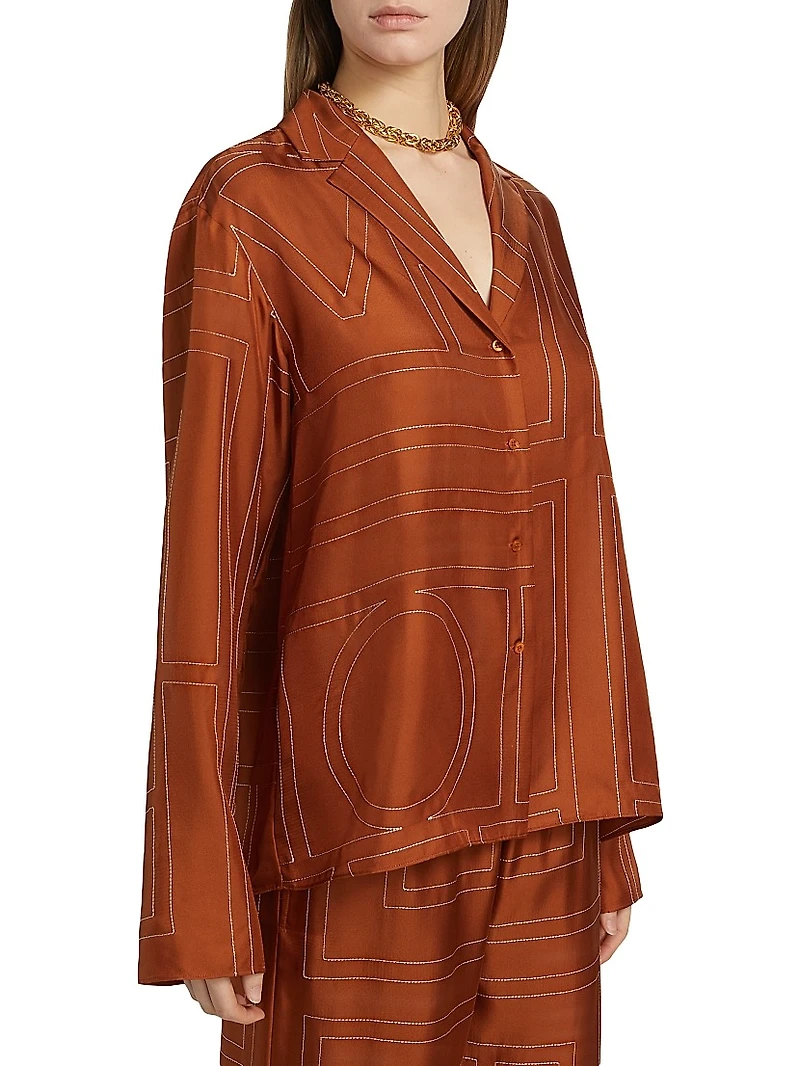 Monogram Silk Pajama-Inspired Button-Front Shirt