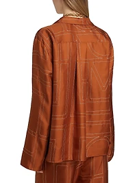 Monogram Silk Pajama-Inspired Button-Front Shirt