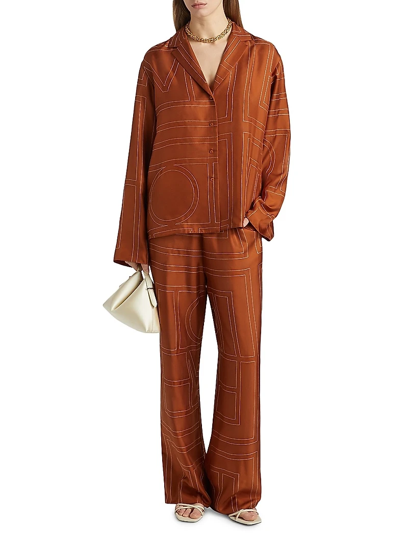 Monogram Silk Pajama-Inspired Button-Front Shirt