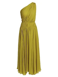 Drew Draped Silk One-Shoulder Midi-Dress