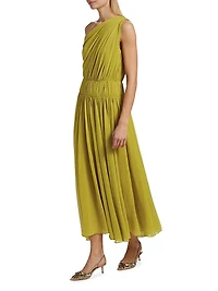 Drew Draped Silk One-Shoulder Midi-Dress