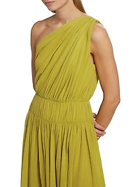 Drew Draped Silk One-Shoulder Midi-Dress